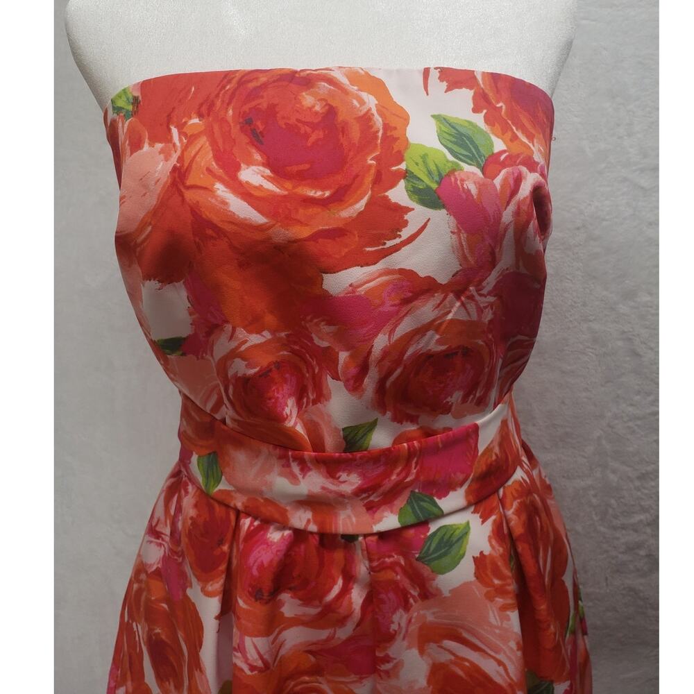New York & Company Strapless Floral Romper L Rose Print Belted Pockets - Picture 4 of 14